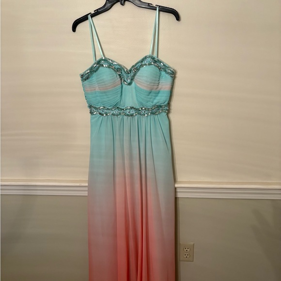 Blondie Nites Dresses & Skirts - Beaded Ombre Prom Dress Mint Peach Size 5 Formal Gown